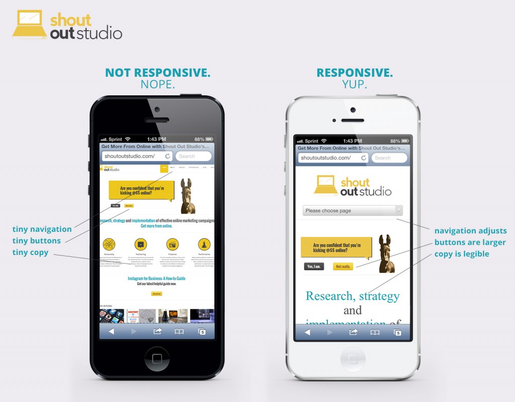 Image of Mobile website interfaces Shout Out Responsive Comparison