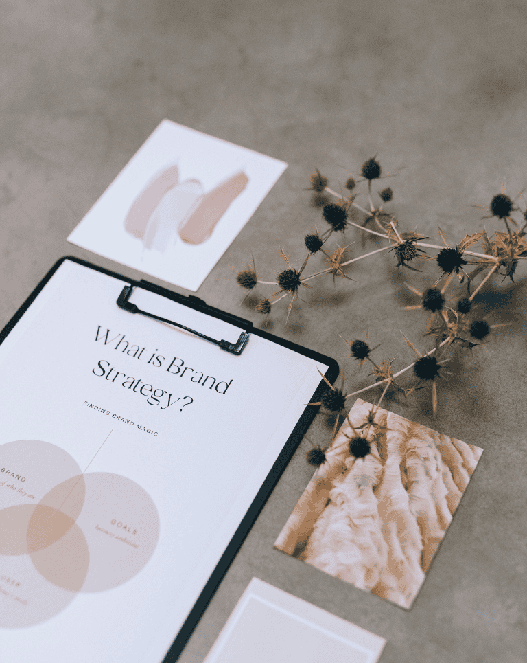 Clipboard with plant on a table / An effective marketing message is crucial to the success of your business.