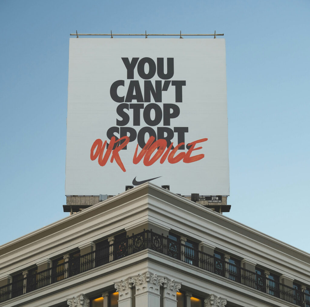 Nike billboard on top of a building / placeholder for key components of a brand guide